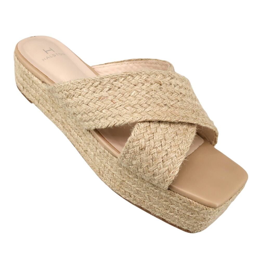 Halston Sandals Womens 9 US Beige Espadrille Rafia Platform Shoes Coastal Beach